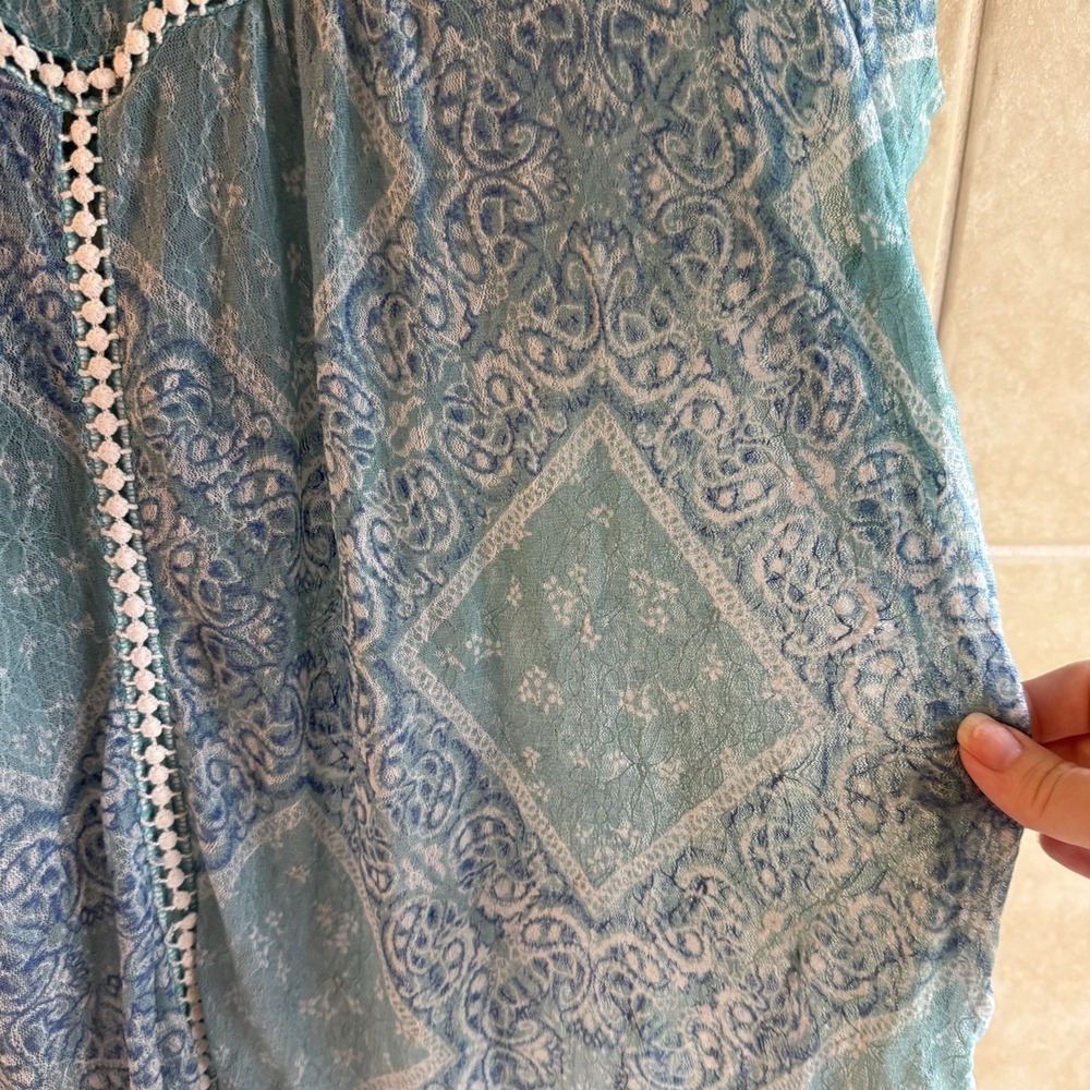 Cato Blue Teal Mesh Top 26/28W Ethereal Boho Whimsical Flowy Airy Semi Sheer - Picture 8 of 14
